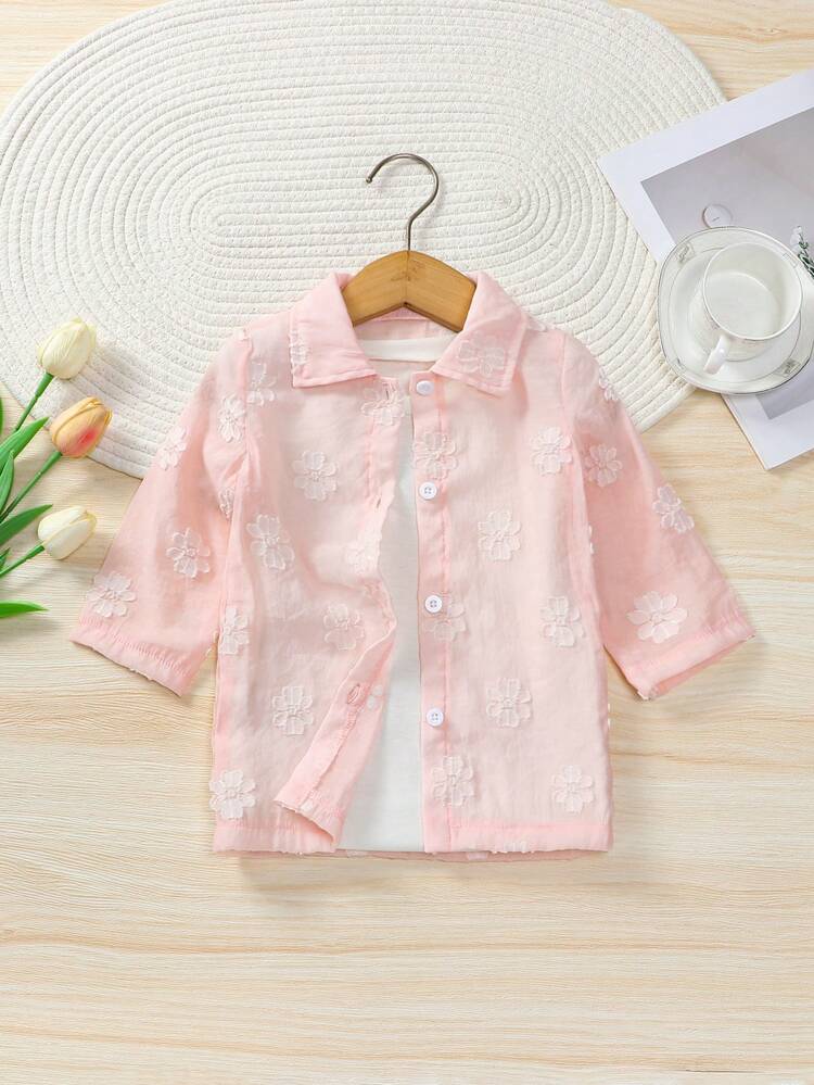 Baby Girl Elegant Embroidered Long Lightweight Jacket For Spring/Summer, Casual & Fun Fashionable