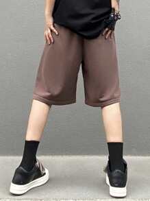 Manfinity EMRG Men's Solid Color Drawstring Waist Casual Fit Casual Shorts