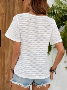 Chiquease Ladies Summer Solid Color V-Neck Short Sleeve Casual T-Shirt - White - View 2