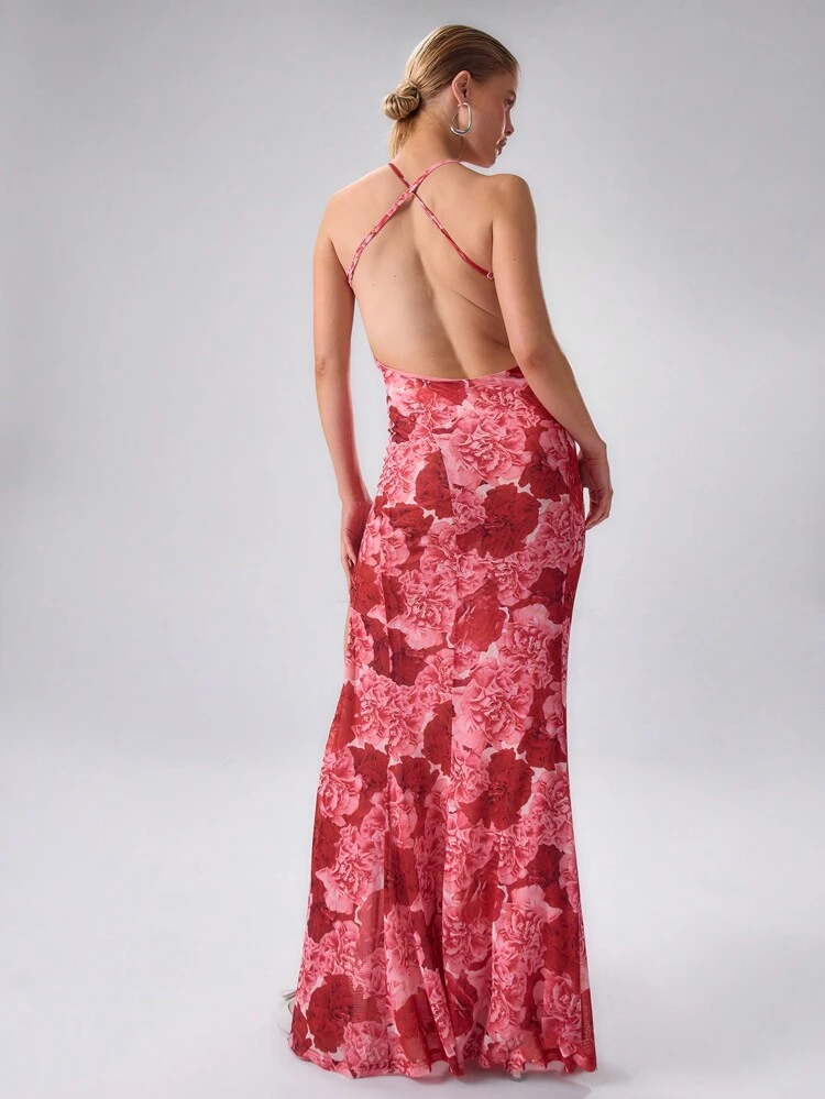 Printed Floral Strappy Maxi Dress Elegant Spring Summer Vacation Party Long Dress Wedding Guest Graduation Prom