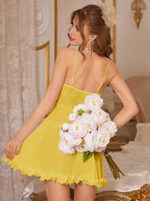 3D Flower Design Lace See-Through Cami Sleep Dress Pajama Dress, Vacation