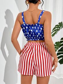 SHEIN Essnce Bộ đồ hai mảnh in hình ngôi sao cờ Hoa Kỳ mùa hè dành cho nữ và quần short nơ sọc hoàn hảo cho Ngày Độc lập 4 tháng 7 - Nhiều màu - Xem 3