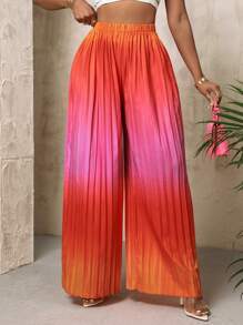 SHEIN Slayr 女士漸層褶皺寬腿褲 - 橘色 - 查看 1
