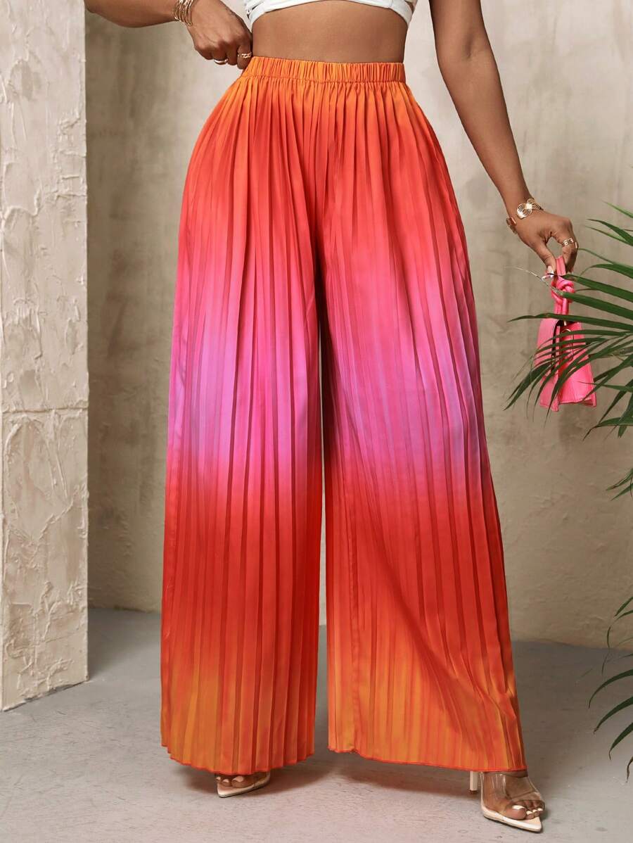 SHEIN Slayr 女士漸層褶皺寬腿褲 - 橘色 - 查看 1
