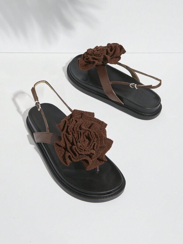 SHUZIA Women Vacation Flower Decor Thick Bottom Back Strap Flat Soft Sandals