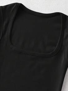 INAWLY Plus Size Màu trơn Đơn giản Mặc hàng ngày Áo mùa hè - màu đen - Xem 4