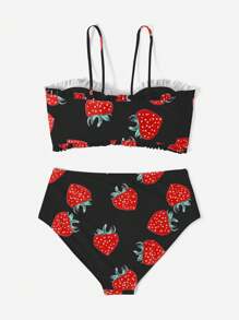 Swim Mod 大尺碼女裝時尚草莓印花比基尼套裝，配蕾絲修邊