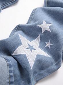 Men's Slim Fit Casual Jeans With Star Embroidery And Distressed Design - Light Wash - View 4