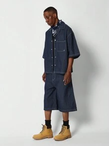 SUMWON 背面带图案的细条纹牛仔短裤