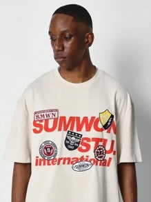 SUMWON Washed Tee With Front Graphic Print - Apricot - View 3