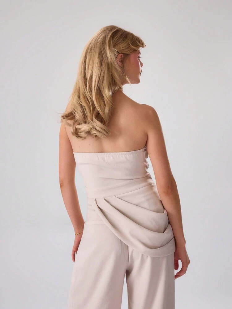 Woven Draped Front Corset Top, Solid Color Tube Top, Summer Daily Summer Ibiza Spring  Wedding Guest Holiday