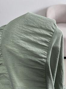 SHEIN Essnce Ropa de verano de talla grande: camisa verde, linda camisa de verano, ropa de otoño, ropa para niñas preadolescentes, ropa para maestras, camisetas divertidas, top de lino, lindos tops de verano, top de manga larga para mujeres, blusas para mujeres, lindos tops para ropa escolar, ropa de otoño boho - Verde militar - Ver 8