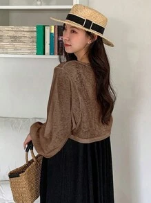 DAZY Women's Cardigan With Tie, Solid Color Outerwear T-Shirt Long Sleeve Women