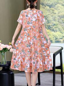 New Casual Printed Loose Mid-Length Dress For Women - Baby Pink - View 2