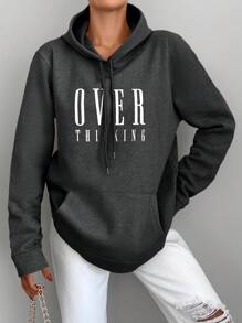 RueChic Cotton Text Graphic Drawstring Hooded Sweatshirt