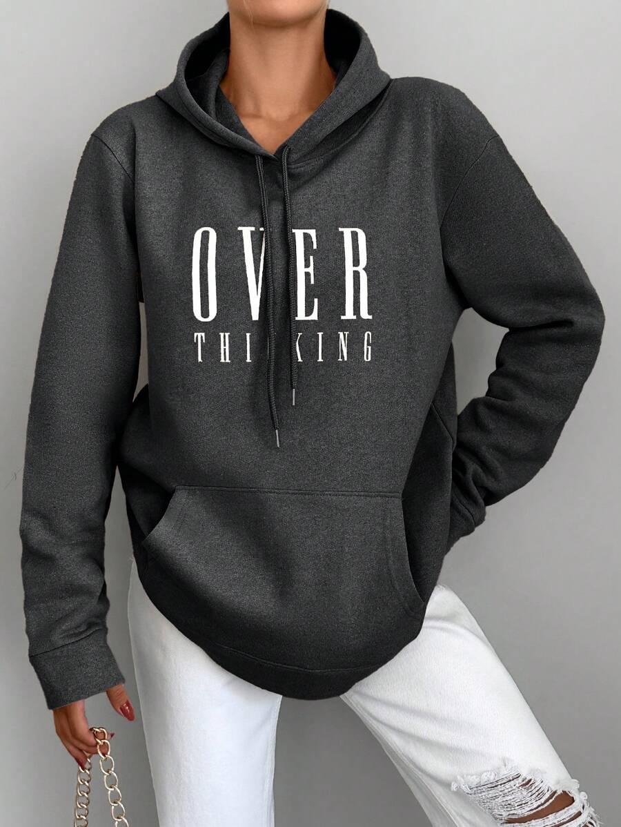 RueChic Cotton Text Graphic Drawstring Hooded Sweatshirt
