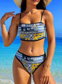 SHEIN Swim Bộ bikini họa tiết hoa gợi cảm cho kỳ nghỉ của phụ nữ, họa tiết ngẫu nhiên, dây đeo vai có thể tháo rời mùa hè - Nhiều màu - Xem 1