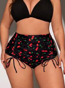 Swim Mod Plus Size Women's Fashionable Cherry Printed Swim Bottom,Summer Beach - Black - View 1