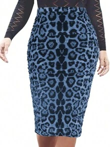 SHEIN Falda de leopardo ajustada con pliegues para uso diario para mujeres - Multicolor - Ver 4