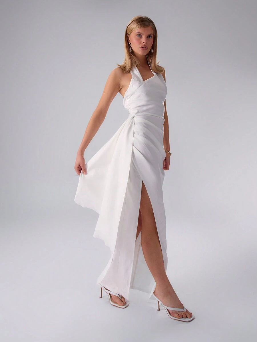 MUSERA Woven Draped Asymmetric Maxi Dress Elegant Spring Summer Vacation Party - White - View 1