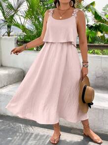 Breezaya Pure Plus Size Casual Solid Color Sleeveless Dress