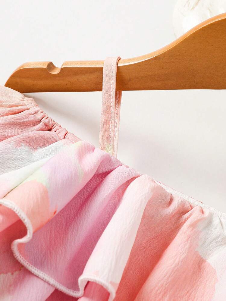 Baby Girl Tie-Dye Spaghetti Strap Dress With Ruffles, Party & Vacation Style, Cute And Fashionable, Summer