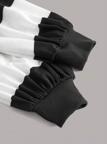 ROMWE PUNK 彩色扣眼短款连帽衫，学校，长袖上衣 - 黑與白 - 查看 3