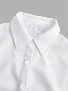 Flirla Camisa de manga larga con cintura fruncida, borde asimétrico y unicolor