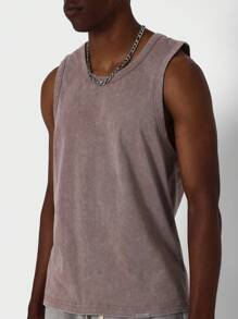 SUMWON Regular Fit Essential Washed Tank Top - Brown - View 3