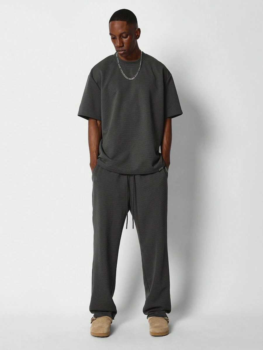 SUMWON Ottoman Rib Tee And Trouser 2 Piece Set - Grey - View 1