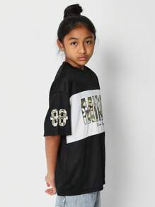 SUMWON Camiseta oversize con estampado para niñas preadolescentes - Blanco y Negro - Ver 3