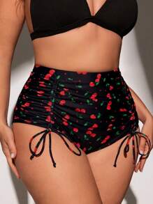 Swim Mod Plus Size Women's Fashionable Cherry Printed Swim Bottom,Summer Beach - Black - View 5