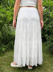 CovetEZ Plus Size Solid Color Lace Ruffle Hem Skirt For Summer - White - View 2
