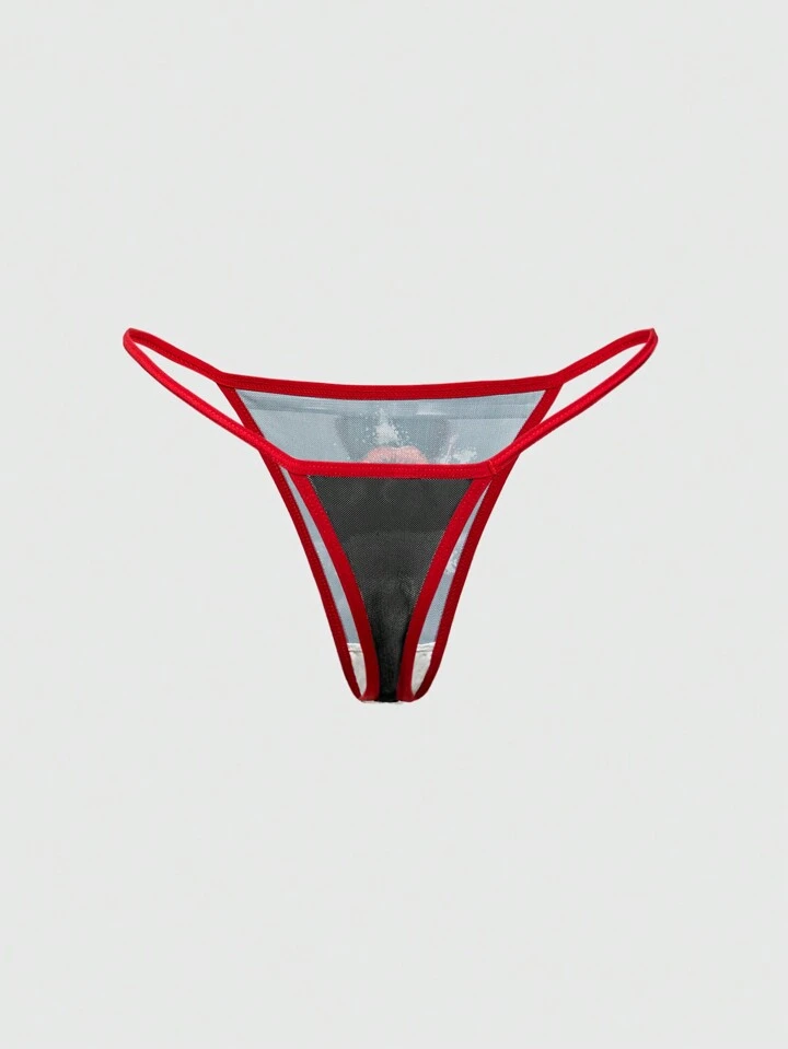 Our Sexy Lips & Cherry Print Contrast Mesh Trimmed Thong Panties is such a  vibe - ROMWE
