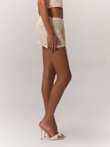 MUSERA 纹理花卉垂褶迷你裙 波西米亚风 夏季可爱派对度假 - 杏色 - 查看 5