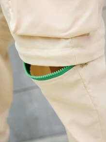 Tween Boy Zipper Design Pocket Decor Casual Daily Wear Pants - Khaki - View 4