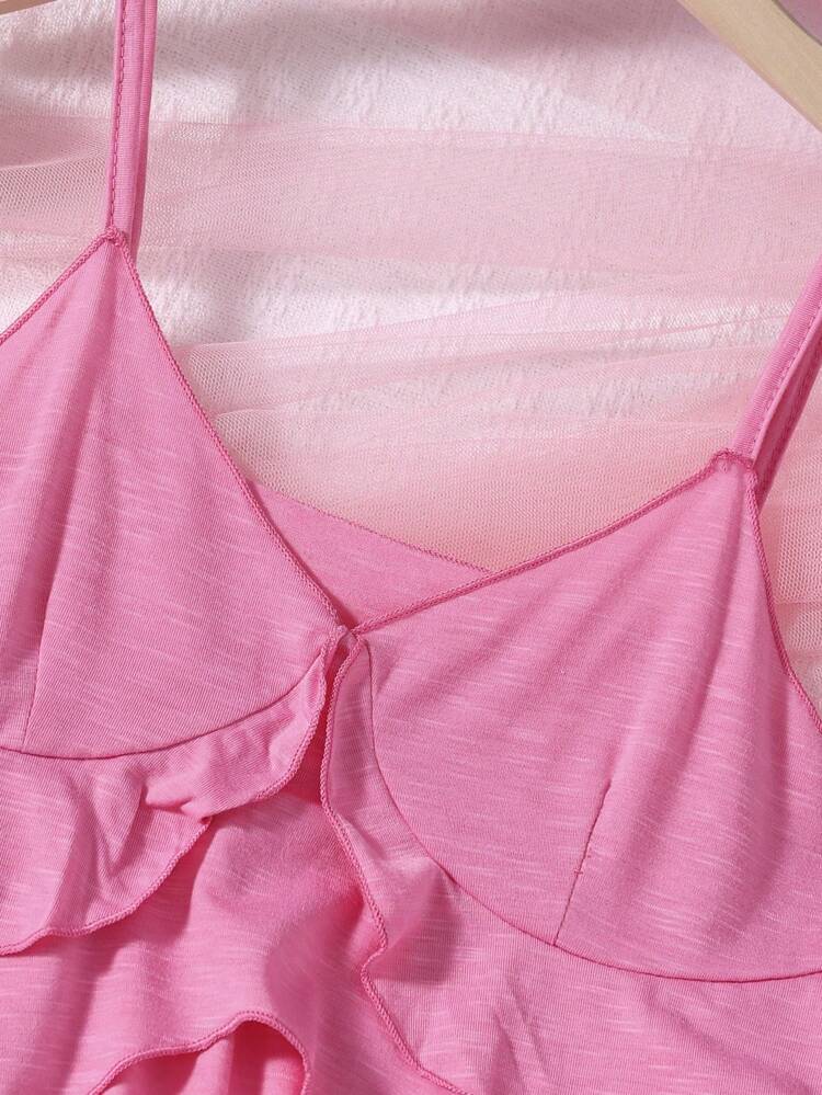 Teen Girl Solid Color Simple Camisole Top With Long Pants Casual Homewear Set, Summer