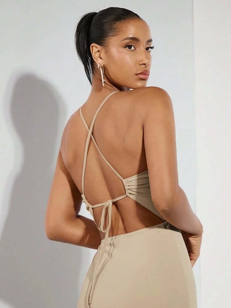 Four-Way Stretch Knit Summer Backless Strappy Sexy  Bodycon Padded Top Dress