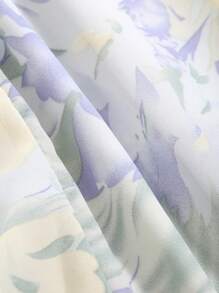 DAZY 女士夏季优雅印花雪纺荷叶边系带裹身裙度假装扮 - 藍色 - 查看 7