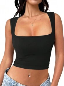 INAWLY Plus Size Màu trơn Đơn giản Mặc hàng ngày Áo mùa hè - màu đen - Xem 1