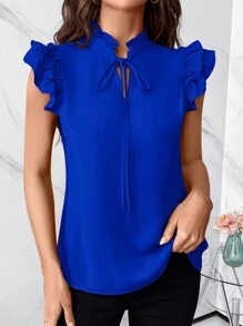 SHEIN Clasi Women's Day Tie Neck Ruffle Trim Blouse