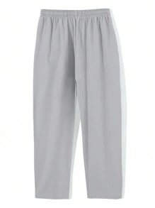 Men Letter Patched Detail Drawstring Waist Trousers - Light Grey - View 2