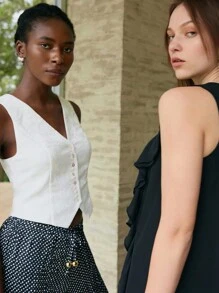 Maija Women Summer Casual Solid Textured Single-Breasted Suit Vest - Beige - View 12