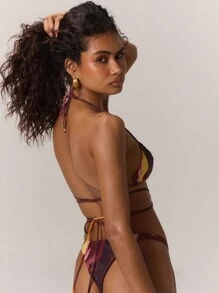 Musera Resort 抽象印花裹身比基尼上衣度假夏季海滩伊比沙岛沙滩装可爱性感节日优雅泳装秋季 - 彩色 - 查看 2