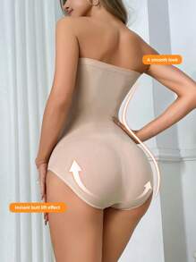 SHEIN Women's Seamless Body Shaper Bodysuit, Solid Color, Slim Fit - Apricot - View 2