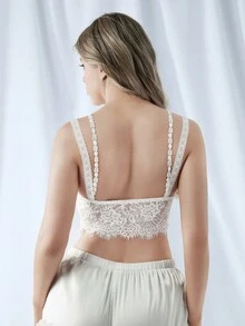 SHEIN ICON 女士夏季性感純色蕾絲拼接蝴蝶結背心 - 白色 - 查看 2