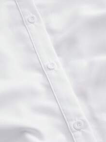 Flirla Camisa de manga larga con cintura fruncida, borde asimétrico y unicolor