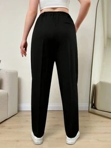 RueChic Cao eo Xếp li Bộ đồ Quần - màu đen - Xem 2