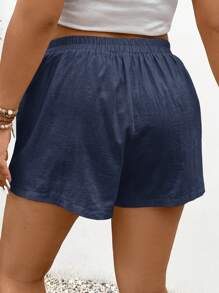 SHEIN Frenchy 大碼夏季休閒純色側扣短褲短裙 - 藏蓝色 - 查看 2