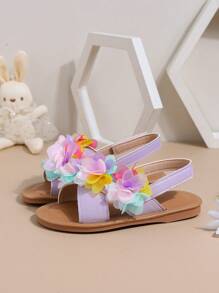 Sandalias planas de encaje floral para niñas de verano al aire libre, cómodas y versátiles con transpirabilidad